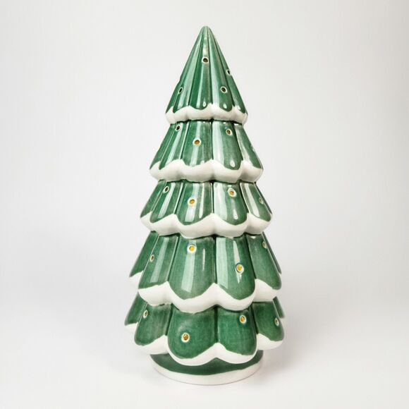 Christmas Tree Decor Ceramic Light Up Holiday Decorations Snow Caps Home LED Fun - Picture 1 of 7